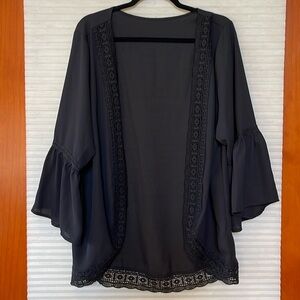 Black bell sleeved lace embellished sleeve sheer cardigan size Large